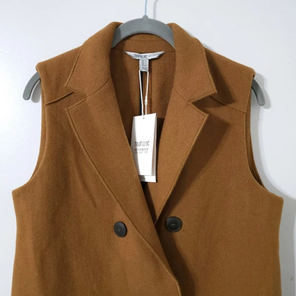 ZARA Trafaluc Sleevesless Wool Blend Double Breasted Long Coat, Tobacco Brown, S - Picture 4 of 13